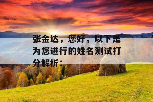 张金达,您好,以下是为您进行的姓名测试打分解析: 张金达,您好,以下是为您进行的姓名测试打分解析: