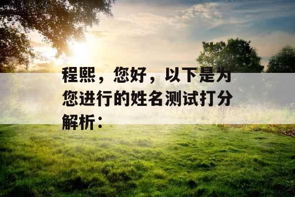 程熙，您好，以下是为您进行的姓名测试打分解析：