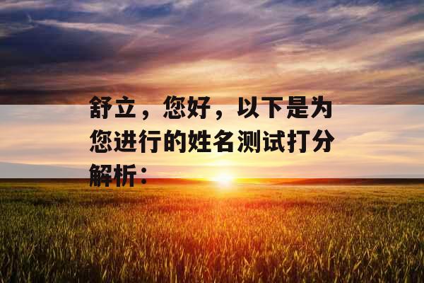 舒立，您好，以下是为您进行的姓名测试打分解析：