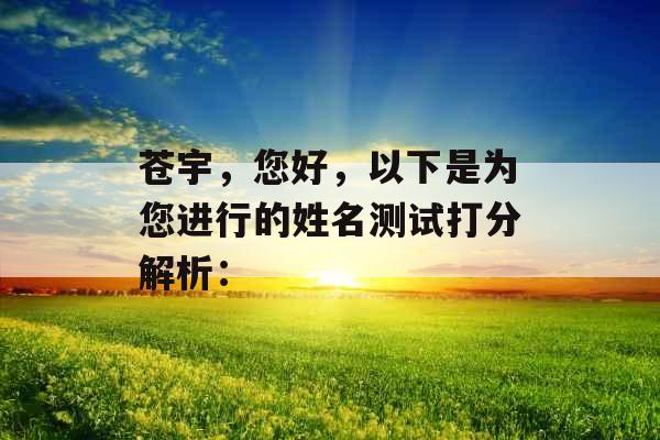 苍宇，您好，以下是为您进行的姓名测试打分解析：