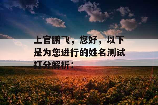 上官鹏飞，您好，以下是为您进行的姓名测试打分解析：