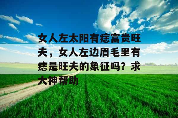 女人左太阳有痣富贵旺夫,女人左边眉毛里有痣是旺夫的象征吗?求大神帮助