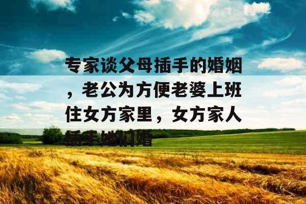 专家谈父母插手的婚姻，老公为方便老婆上班住女方家里，女方家人插手她们婚