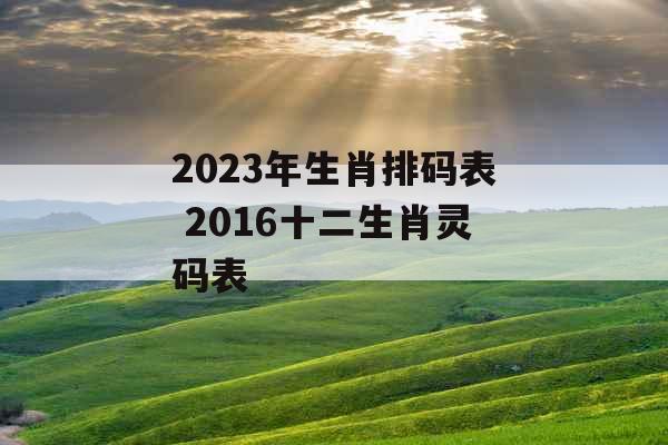 2023年生肖排码表 2016十二生肖灵码表