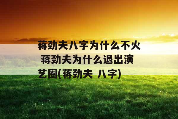 蒋劲夫八字为什么不火 蒋劲夫为什么退出演艺圈(蒋劲夫 八字)