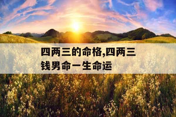 四两三的命格,四两三钱男命一生命运