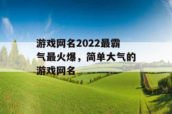 游戏网名2022最霸气最火爆，简单大气的游戏网名