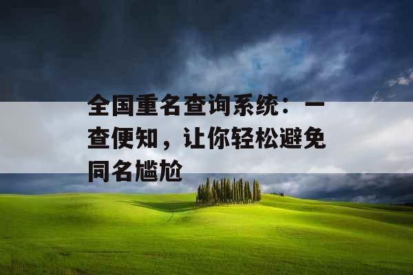 全国重名查询系统：一查便知，让你轻松避免同名尴尬 