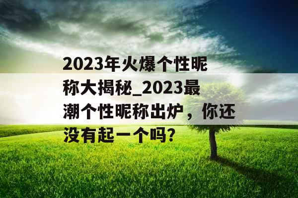 2023年火爆个性昵称大揭秘_2023最潮个性昵称出炉,你还没有起一个吗?
