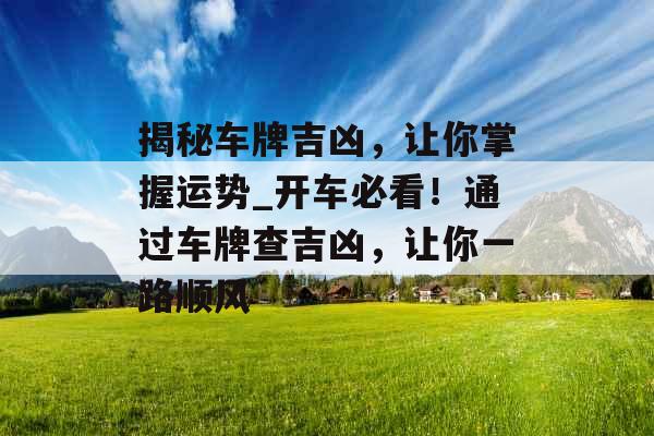 揭秘车牌吉凶，让你掌握运势_开车必看！通过车牌查吉凶，让你一路顺风
