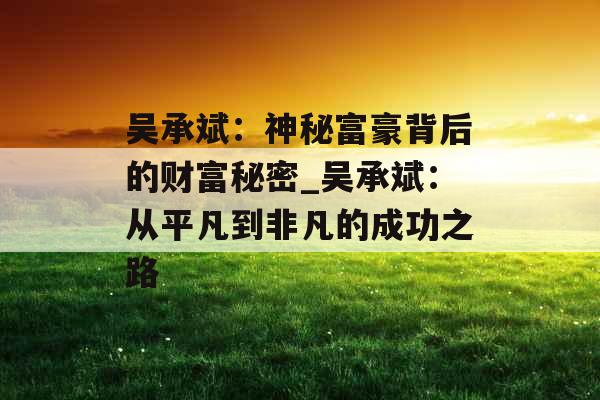 吴承斌：神秘富豪背后的财富秘密_吴承斌：从平凡到非凡的成功之路