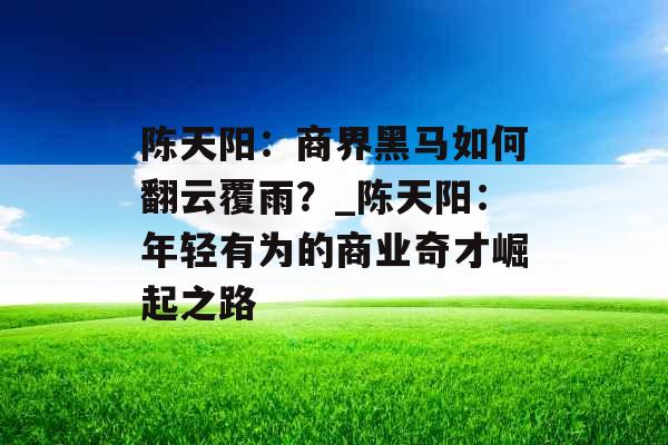 陈天阳：商界黑马如何翻云覆雨？_陈天阳：年轻有为的商业奇才崛起之路