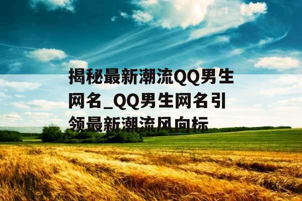 揭秘最新潮流QQ男生网名_QQ男生网名引领最新潮流风向标