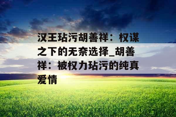 汉王玷污胡善祥：权谋之下的无奈选择_胡善祥：被权力玷污的纯真爱情