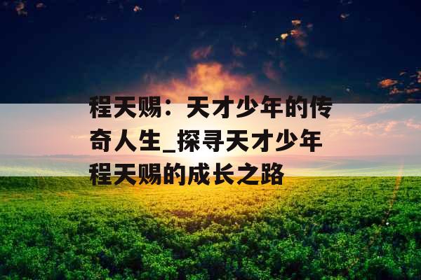 程天赐：天才少年的传奇人生_探寻天才少年程天赐的成长之路