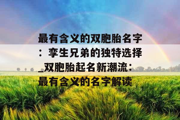 最有含义的双胞胎名字：孪生兄弟的独特选择_双胞胎起名新潮流：最有含义的名字解读