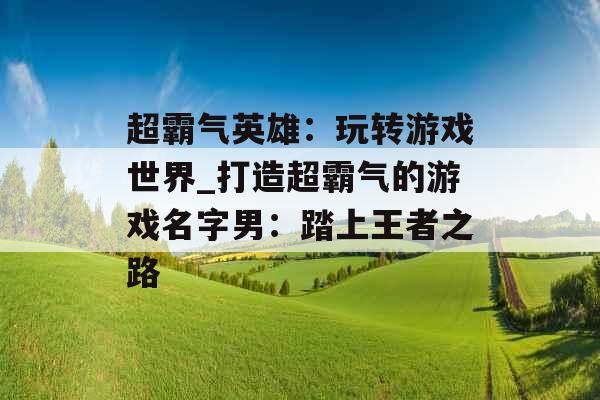 超霸气英雄：玩转游戏世界_打造超霸气的游戏名字男：踏上王者之路