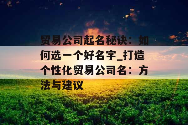 贸易公司起名秘诀：如何选一个好名字_打造个性化贸易公司名：方法与建议