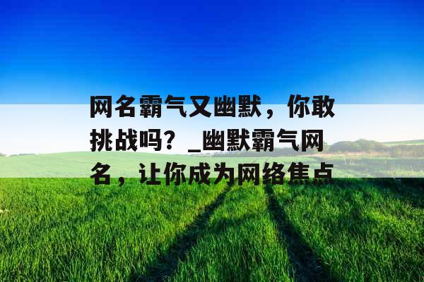 网名霸气又幽默，你敢挑战吗？_幽默霸气网名，让你成为网络焦点