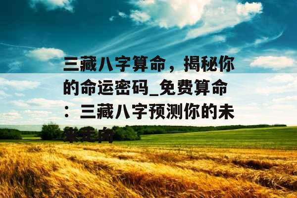 三藏八字算命，揭秘你的命运密码_免费算命：三藏八字预测你的未来走向