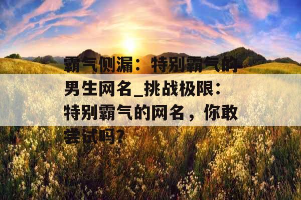 霸气侧漏:特别霸气的男生网名_挑战极限:特别霸气的网名,你敢尝试吗? 霸气侧漏:特别霸气的男生网名_挑战极限:特别霸气的网名,你敢尝试吗?