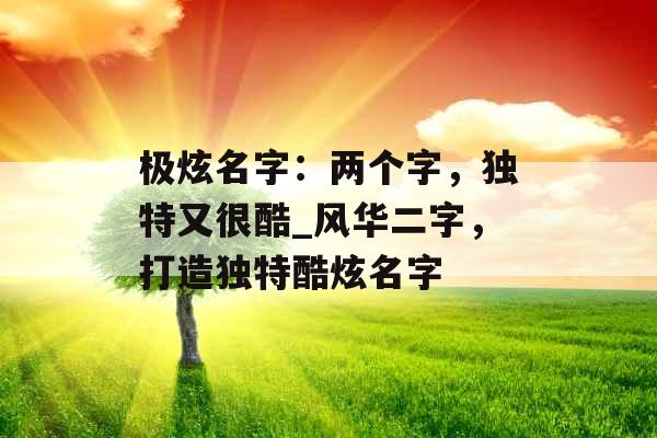 极炫名字：两个字，独特又很酷_风华二字，打造独特酷炫名字