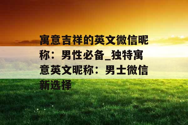 寓意吉祥的英文微信昵称：男性必备_独特寓意英文昵称：男士微信新选择