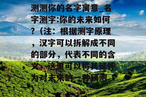 测测你的名字寓意_名字测字:你的未来如何?（注：根据测字原理，汉字可以拆解成不同的部分，代表不同的含义。这里可以将其延伸为对未来的一种预测。）