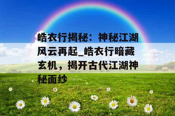 皓衣行揭秘：神秘江湖风云再起_皓衣行暗藏玄机，揭开古代江湖神秘面纱