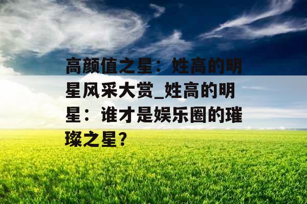 高颜值之星：姓高的明星风采大赏_姓高的明星：谁才是娱乐圈的璀璨之星？