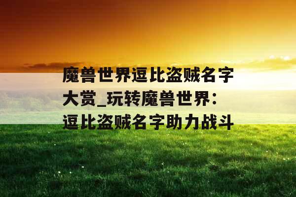 魔兽世界逗比盗贼名字大赏_玩转魔兽世界：逗比盗贼名字助力战斗