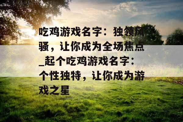 吃鸡游戏名字：独领风骚，让你成为全场焦点_起个吃鸡游戏名字：个性独特，让你成为游戏之星