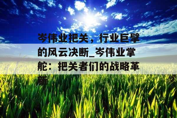 岑伟业把关，行业巨擘的风云决断_岑伟业掌舵：把关者们的战略革新