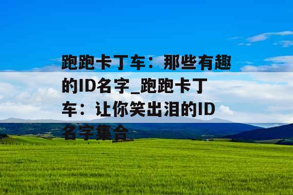 跑跑卡丁车：那些有趣的ID名字_跑跑卡丁车：让你笑出泪的ID名字集合