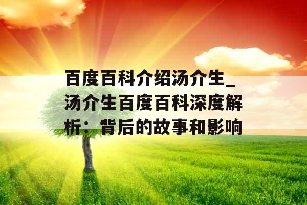 百度百科介绍汤介生_汤介生百度百科深度解析：背后的故事和影响