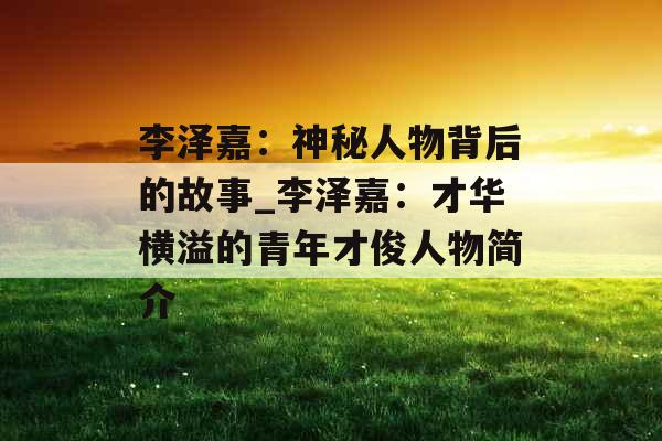 李泽嘉：神秘人物背后的故事_李泽嘉：才华横溢的青年才俊人物简介