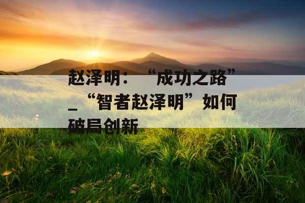 赵泽明：“成功之路”_“智者赵泽明”如何破局创新