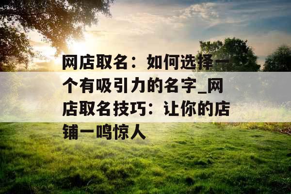 网店取名：如何选择一个有吸引力的名字_网店取名技巧：让你的店铺一鸣惊人