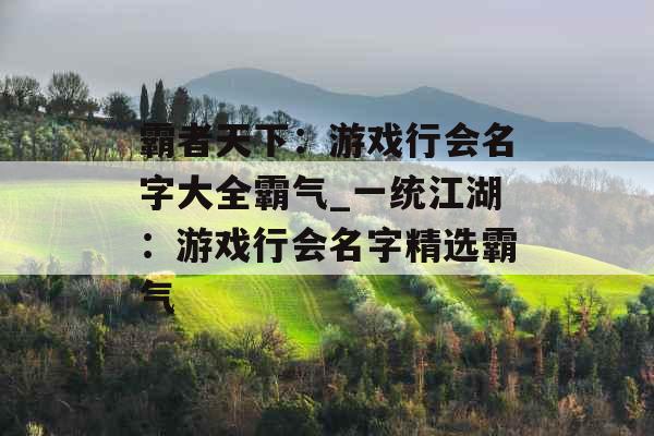 霸者天下：游戏行会名字大全霸气_一统江湖：游戏行会名字精选霸气