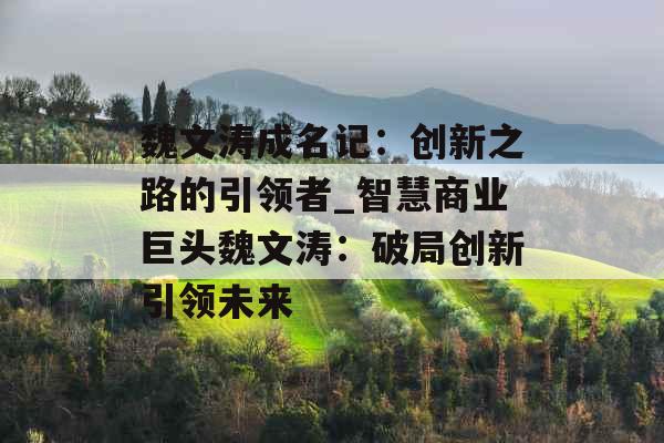 魏文涛成名记：创新之路的引领者_智慧商业巨头魏文涛：破局创新引领未来