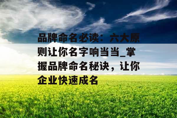 品牌命名必读：六大原则让你名字响当当_掌握品牌命名秘诀，让你企业快速成名