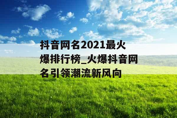 抖音网名2021最火爆排行榜_火爆抖音网名引领潮流新风向