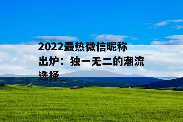 2022最热微信昵称出炉：独一无二的潮流选择_