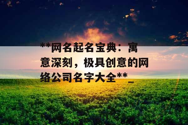 **网名起名宝典：寓意深刻，极具创意的网络公司名字大全**_