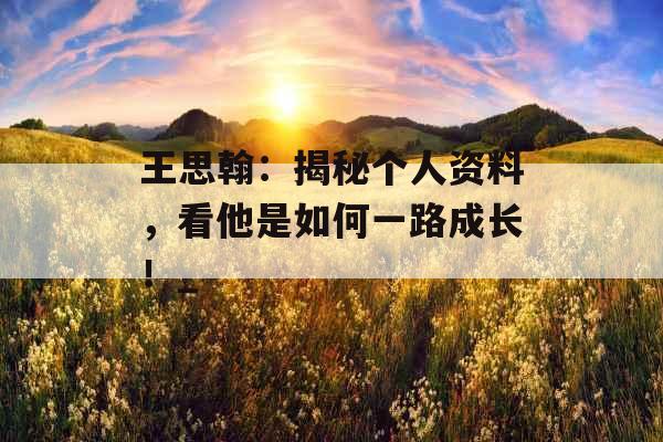 王思翰:揭秘个人资料,看他是如何一路成长!_
